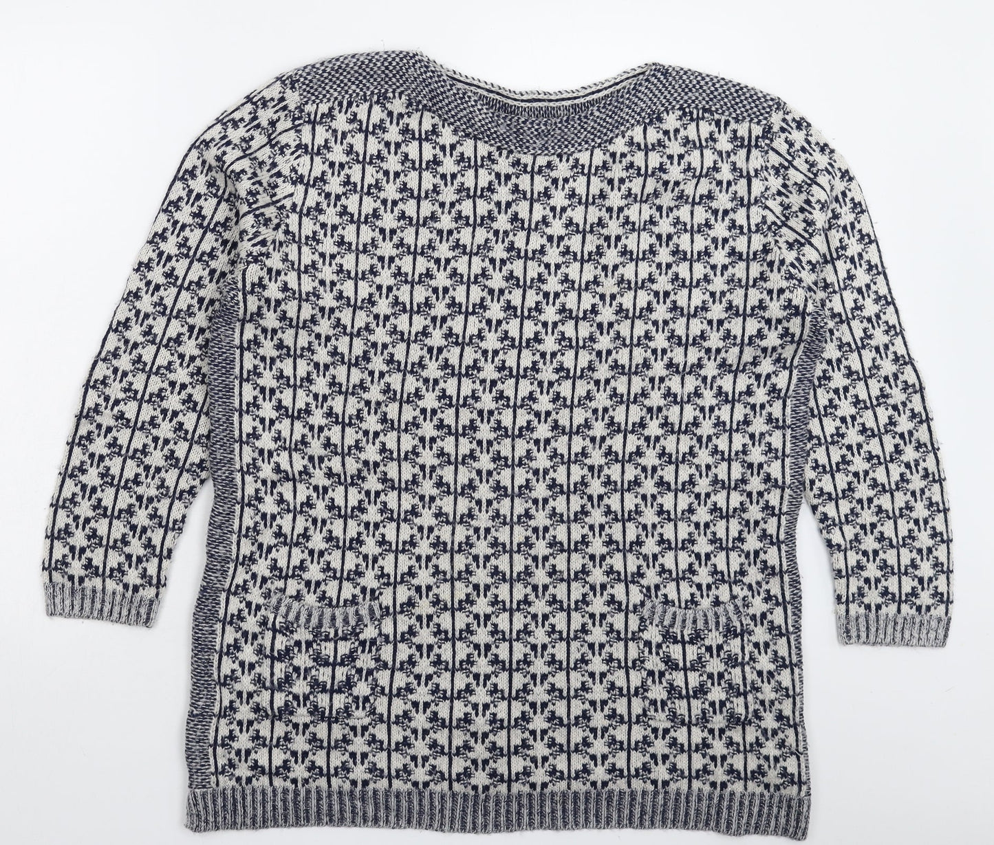 Marks and Spencer Womens White Geometric Knit Pullover Jumper Size 14