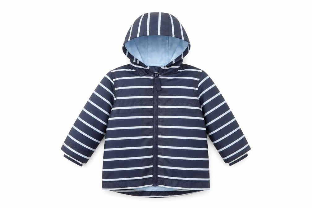F&F Girls Blue Striped  Basic Coat Coat Size 0-3 Months