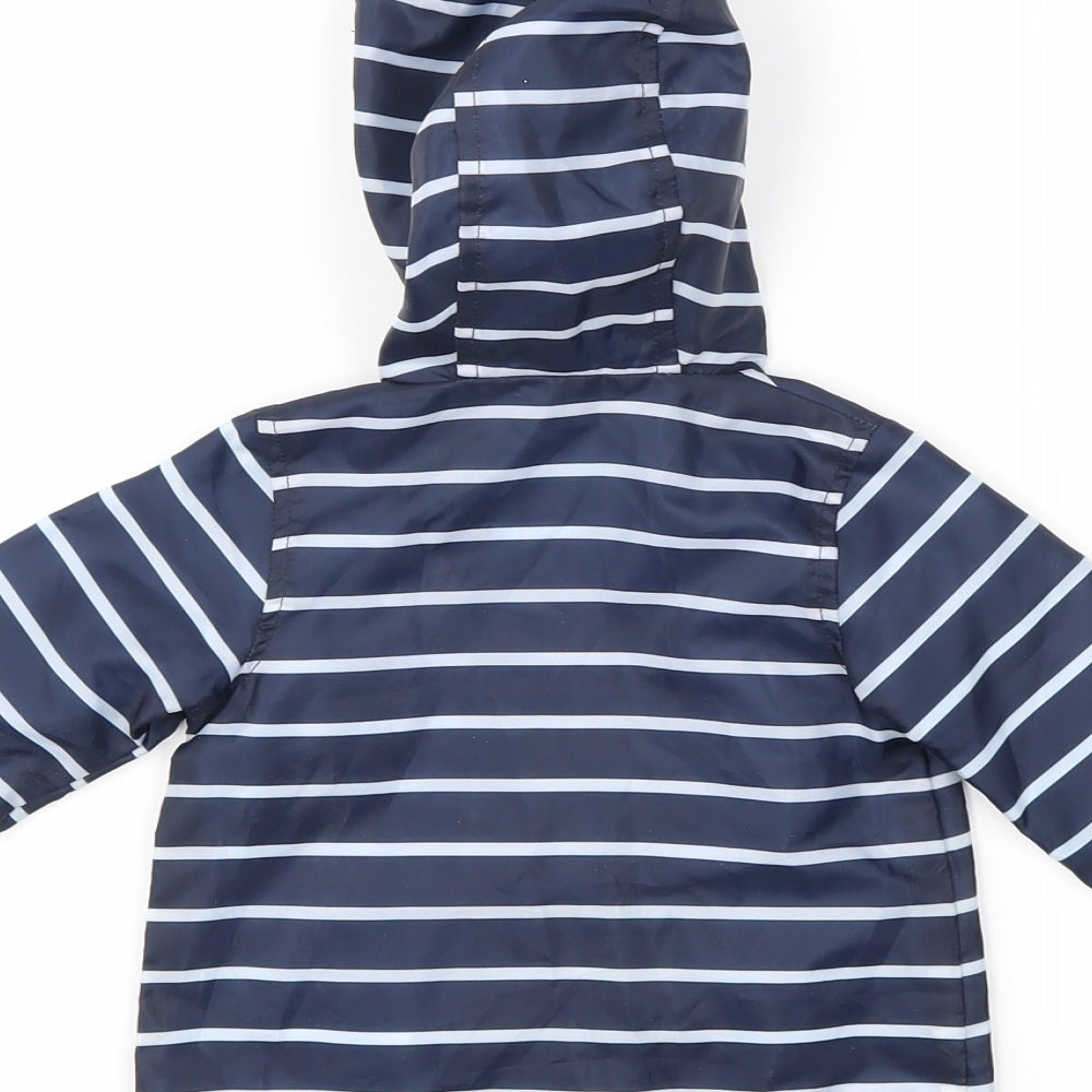 F&F Girls Blue Striped  Basic Coat Coat Size 0-3 Months
