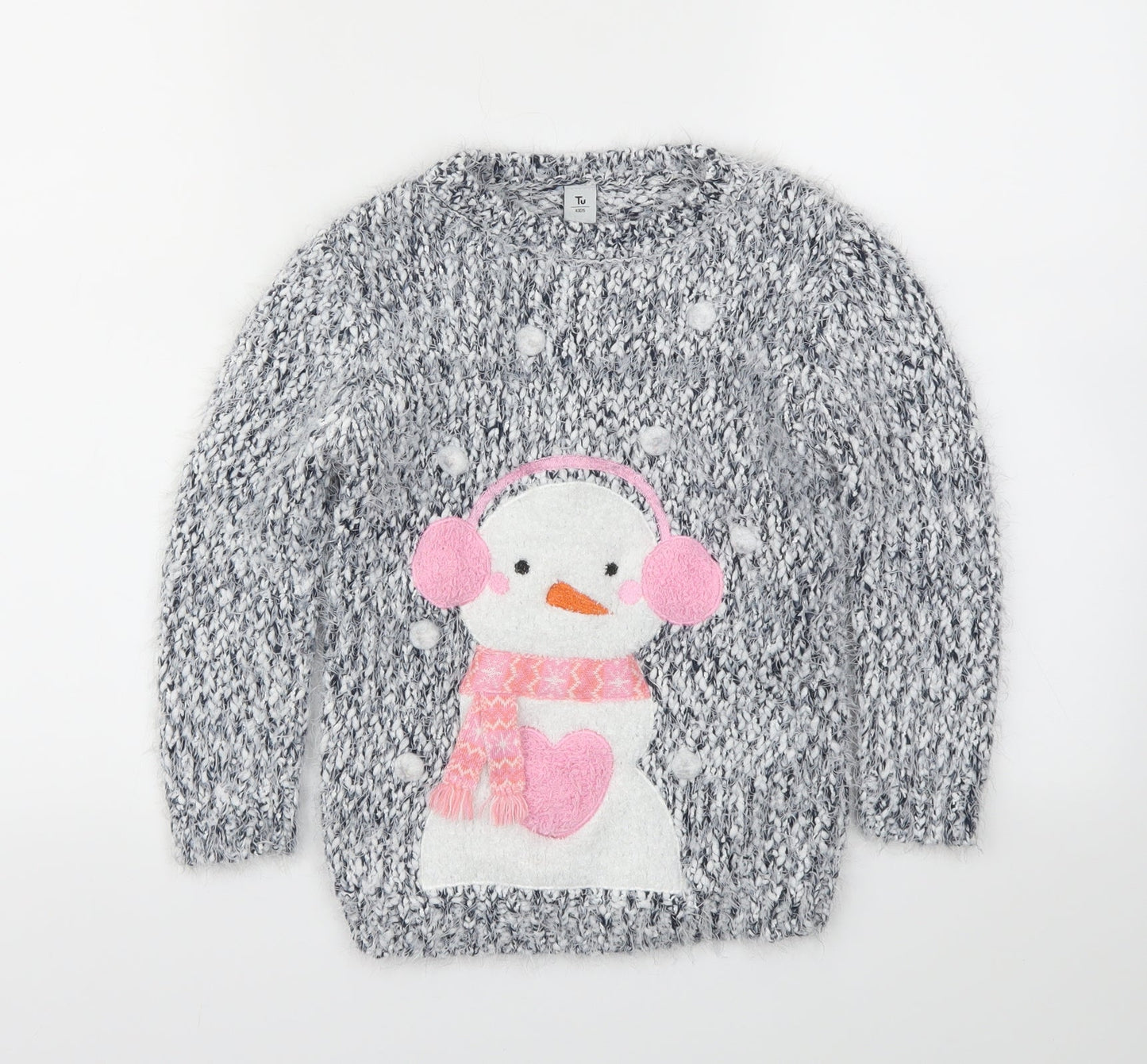 TU Girls Grey Animal Print  Pullover Jumper Size 7 Years