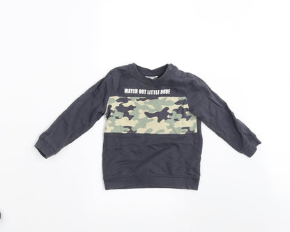 Additional front view of SO CUTE Baby Blue jumper, size 12-18, Months - Camo detail