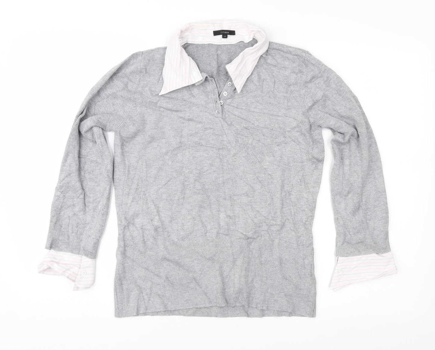 Linea Womens Grey Striped  Pullover Jumper Size M