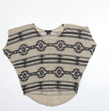 Preloved FOREVER 21 Womens Beige Geometric  Pullover Jumper Size S - Front