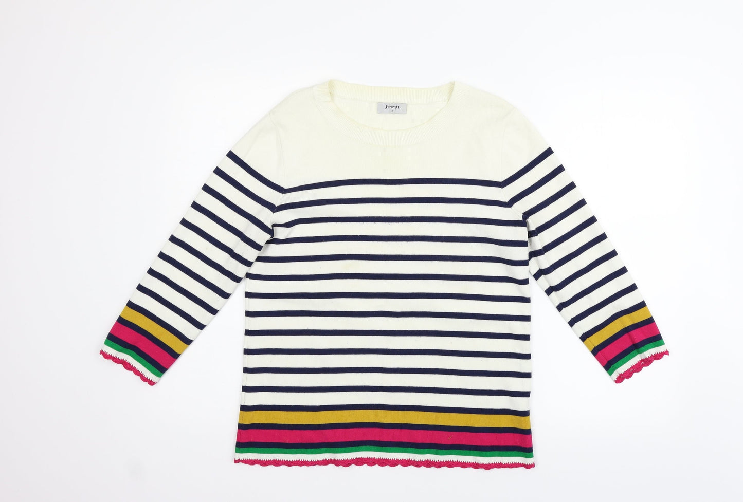 Soon Womens Beige Striped  Pullover Jumper Size 12
