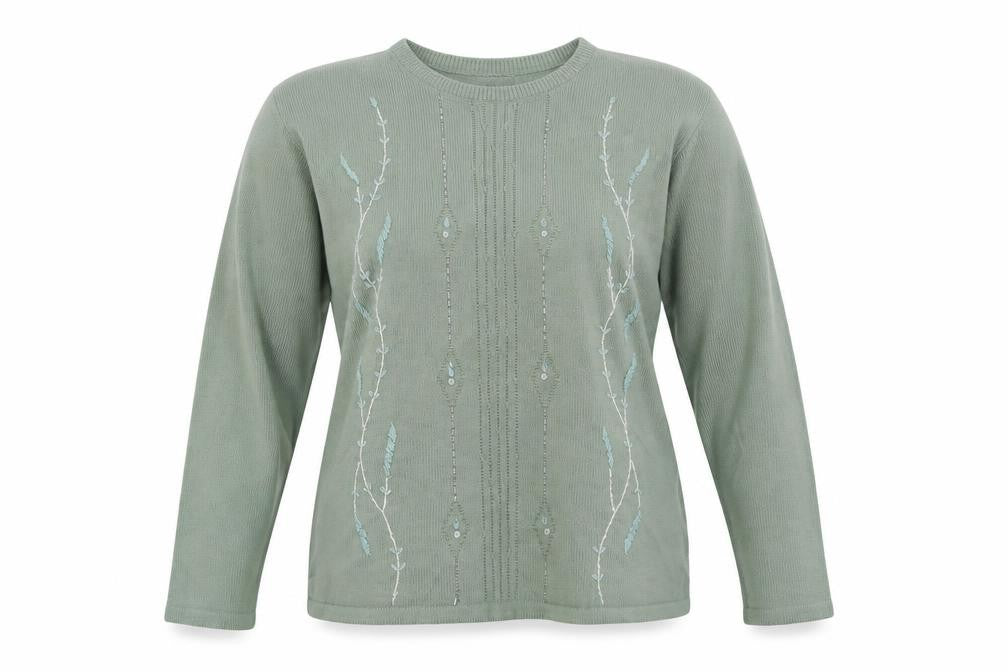 Klassique Womens Green Floral Knit Pullover Jumper Size L
