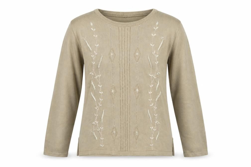Klassique Womens Brown Floral Knit Pullover Jumper Size L