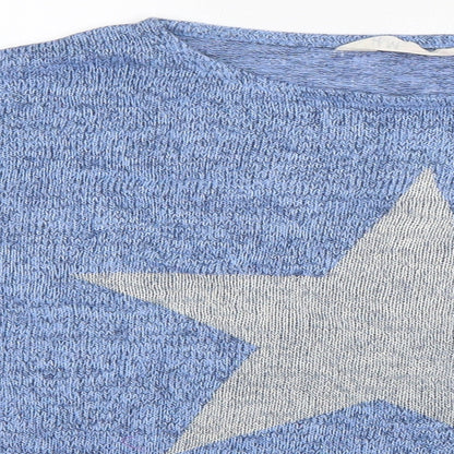Close-up detail of H&M girls’ blue basic blouse, size 8-9, years