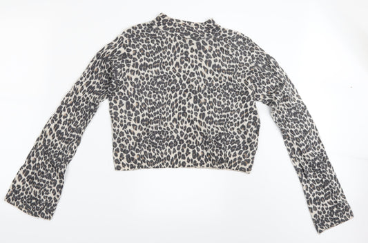 Topshop Womens Brown Animal Print  Cropped Blouse Size 8