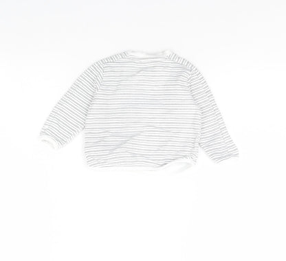 Back view of F&F girls’ white striped rayon jumper, size 3-6, months