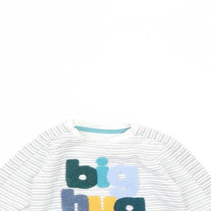 Close-up detail of F&F girls’ white striped rayon jumper, size 3-6, months