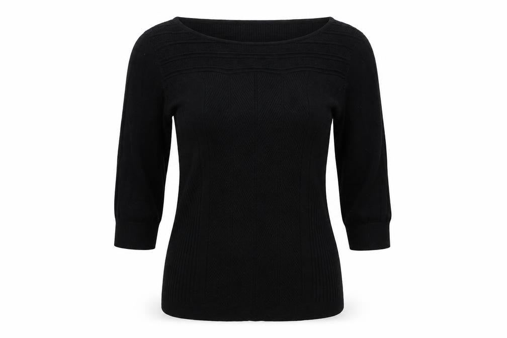 PERANA Womens Black Striped  Basic T-Shirt Size 12
