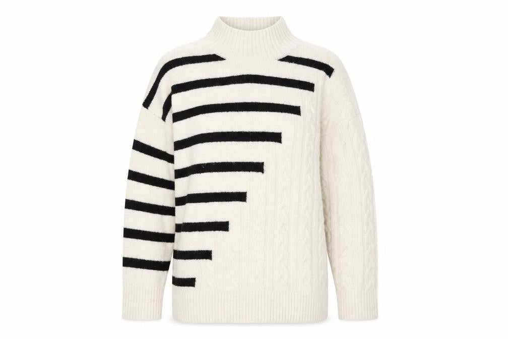 M&Co Womens White Striped  Pullover Jumper Size S