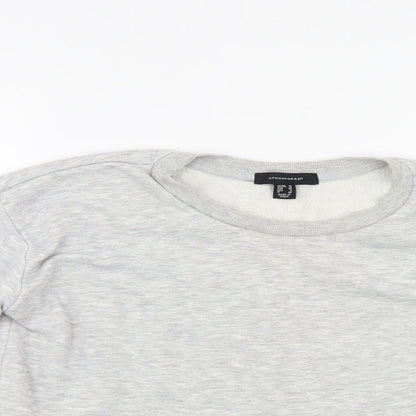 Close-up detail of Atmosphere women’s grey pullover sweatshirt, size UK 10