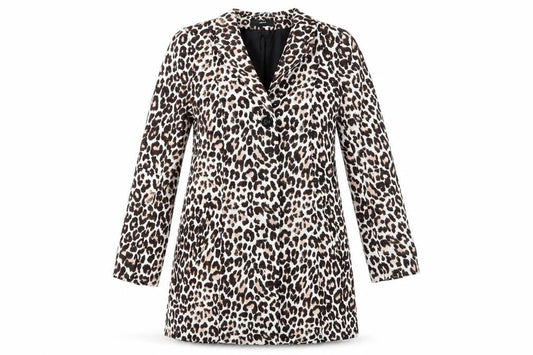 H&M Womens Beige Animal Print  Overcoat Jacket Size 4