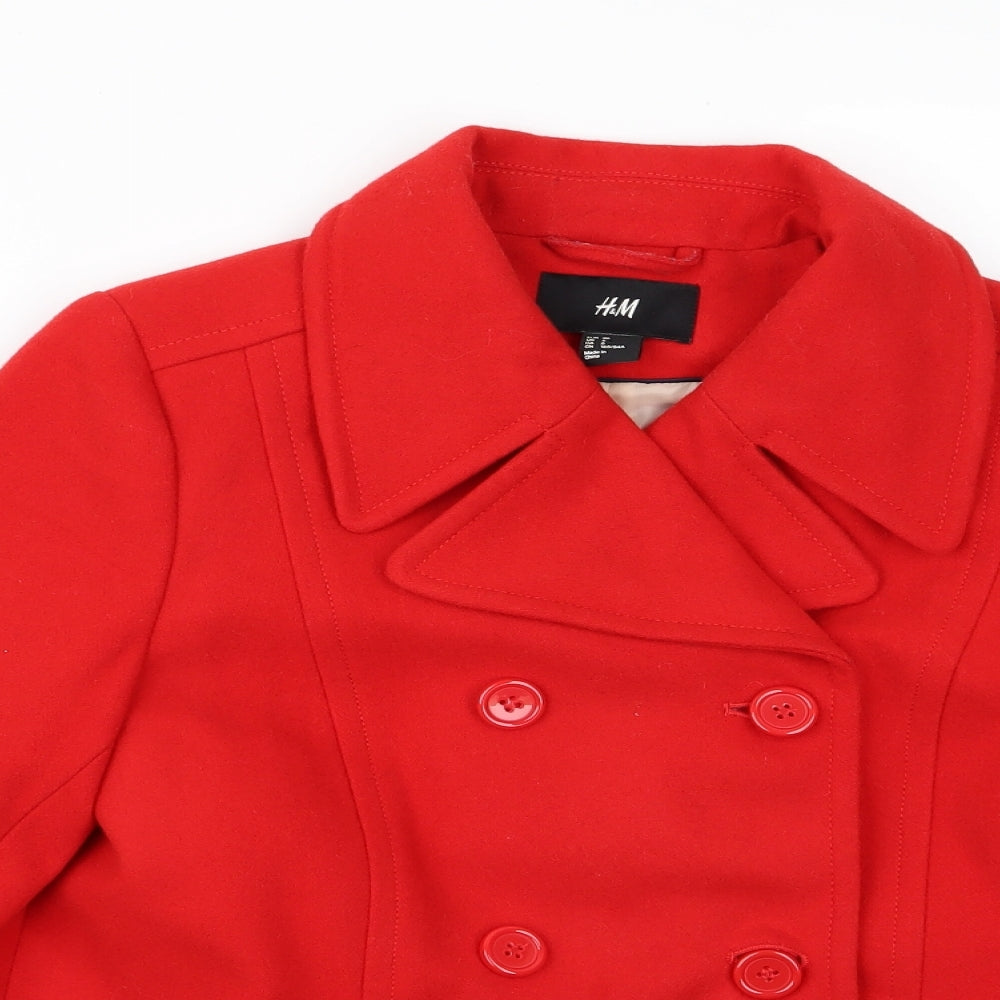 H&M Womens Red   Overcoat Jacket Size 6