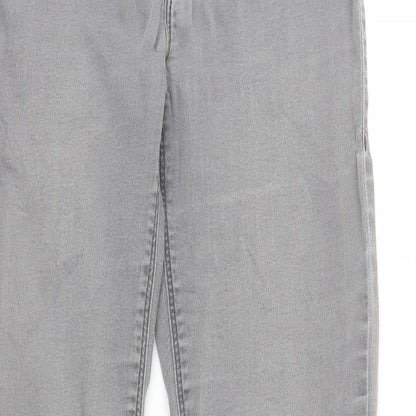 Close-up detail of DP women’s grey denim jegging jeans, size UK 8, 28.5-inch leg