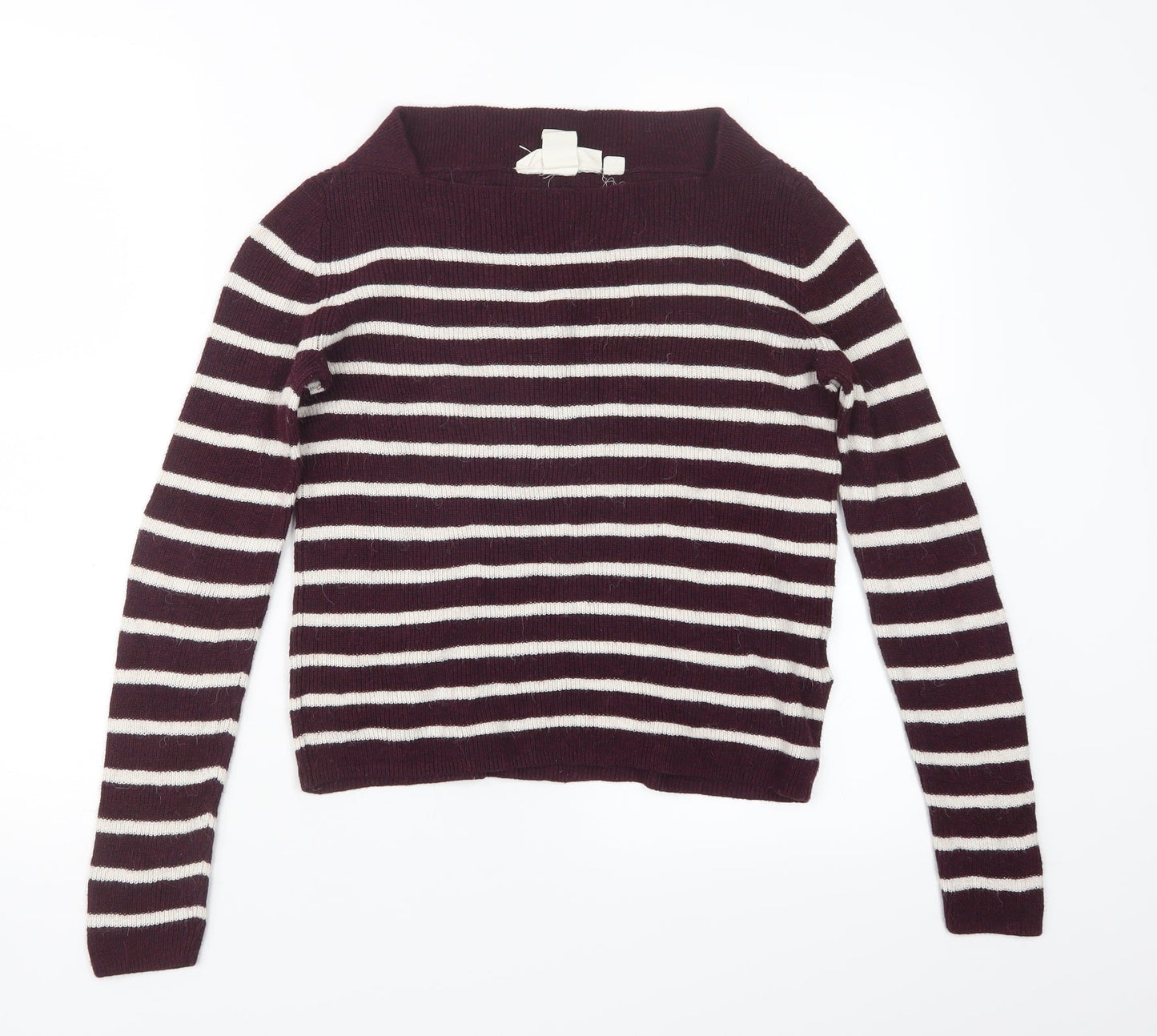 H&M Womens White Striped Knit Pullover Jumper Size S