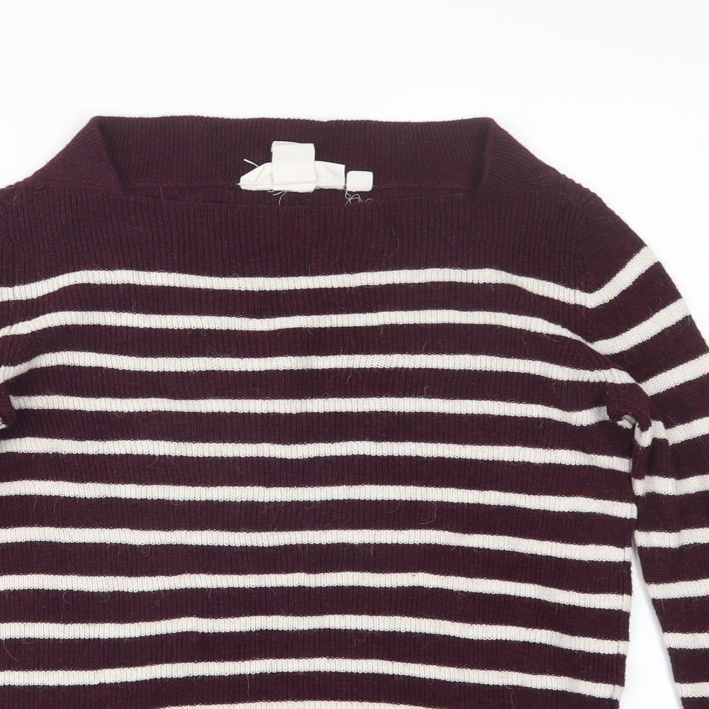 H&M Womens White Striped Knit Pullover Jumper Size S