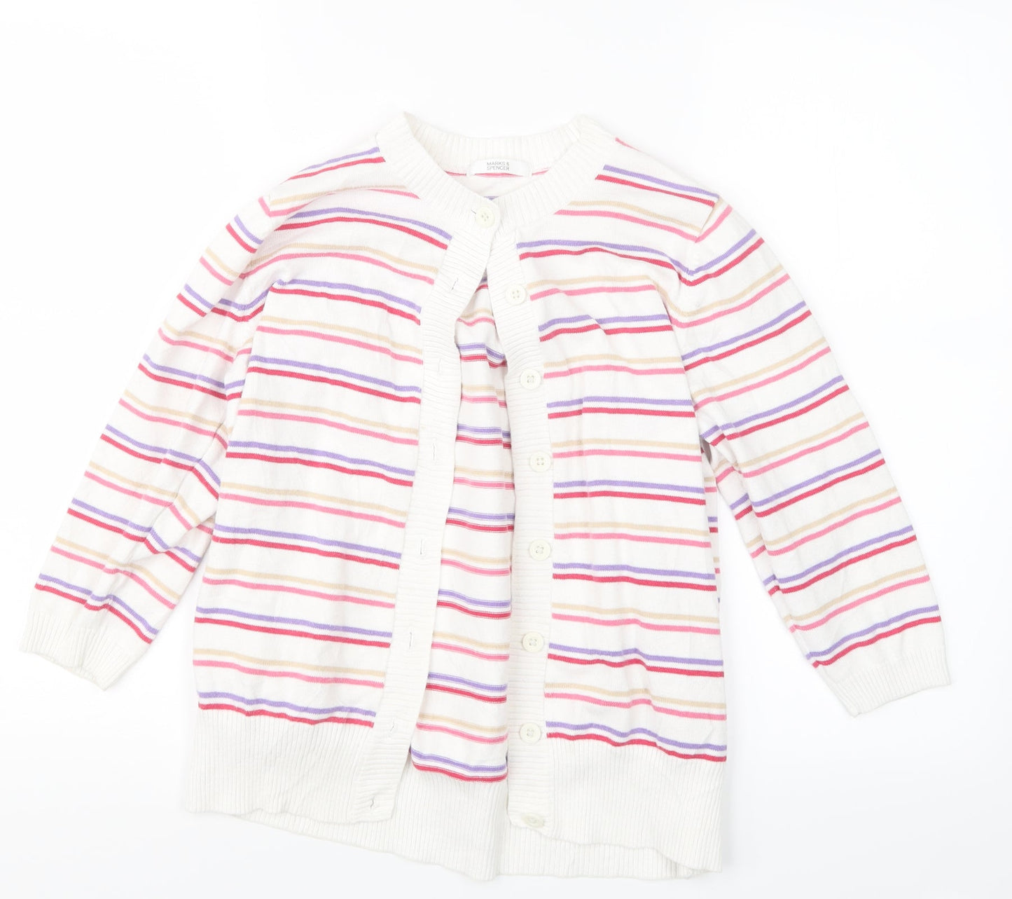 Marks and Spencer Womens Red Striped Knit Cardigan Jumper Size 14