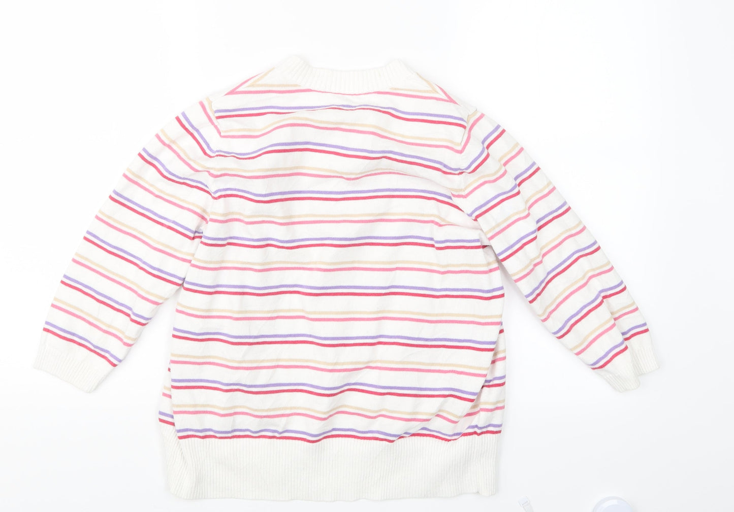 Marks and Spencer Womens Red Striped Knit Cardigan Jumper Size 14