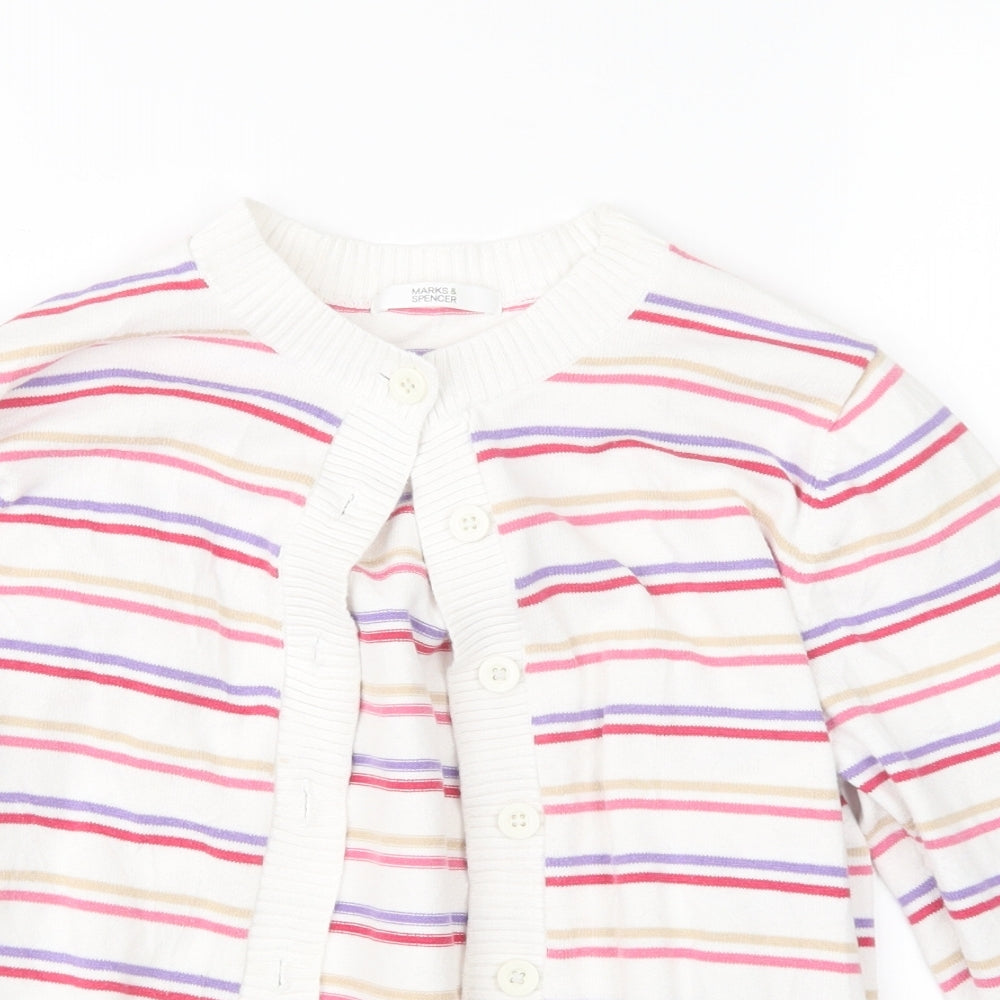 Marks and Spencer Womens Red Striped Knit Cardigan Jumper Size 14