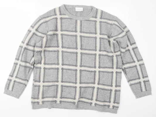 COSTWOLD COLLECTIONS Womens Grey Check Knit Pullover Jumper Size XL