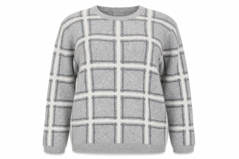 COSTWOLD COLLECTIONS Womens Grey Check Knit Pullover Jumper Size XL