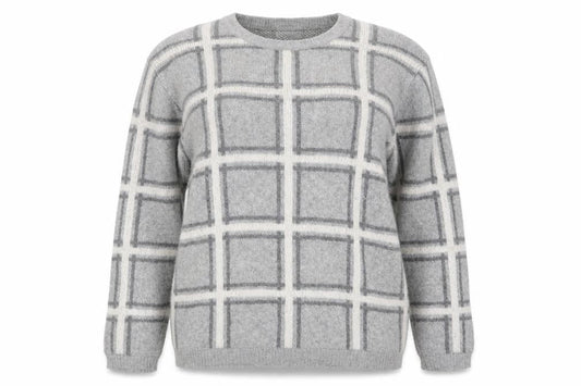 COSTWOLD COLLECTIONS Womens Grey Check Knit Pullover Jumper Size XL