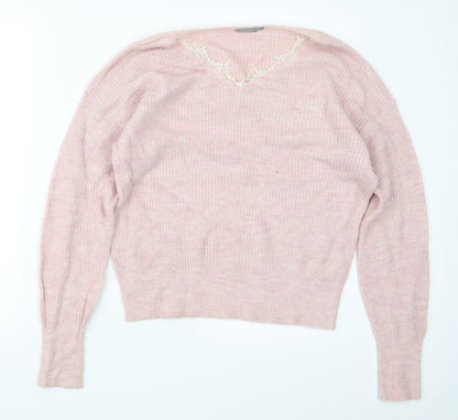 Fransa Womens Pink  Knit Pullover Jumper Size S