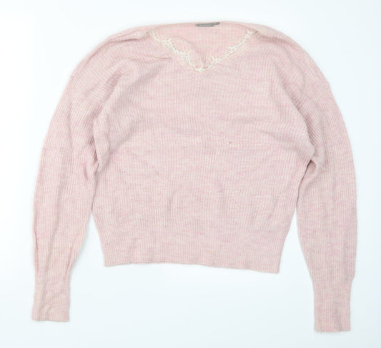 Fransa Womens Pink  Knit Pullover Jumper Size S
