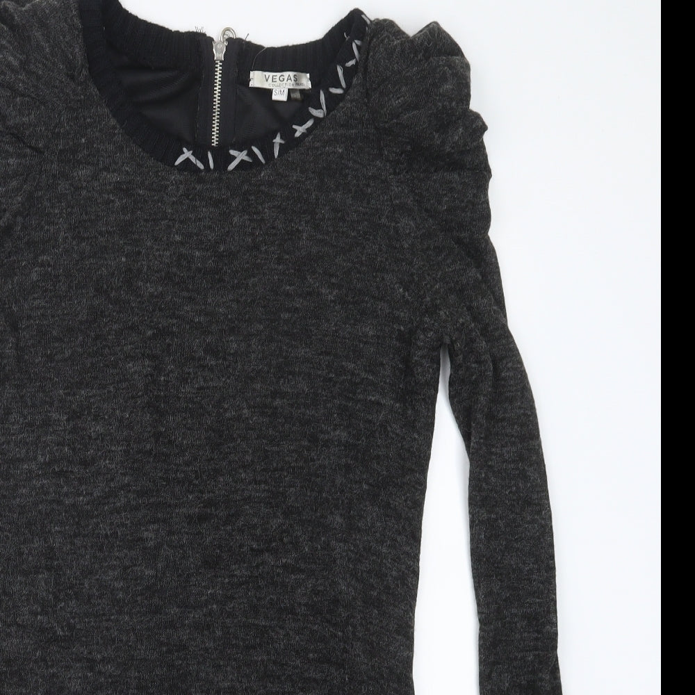Vegas Womens Black  Knit Pullover Jumper Size S