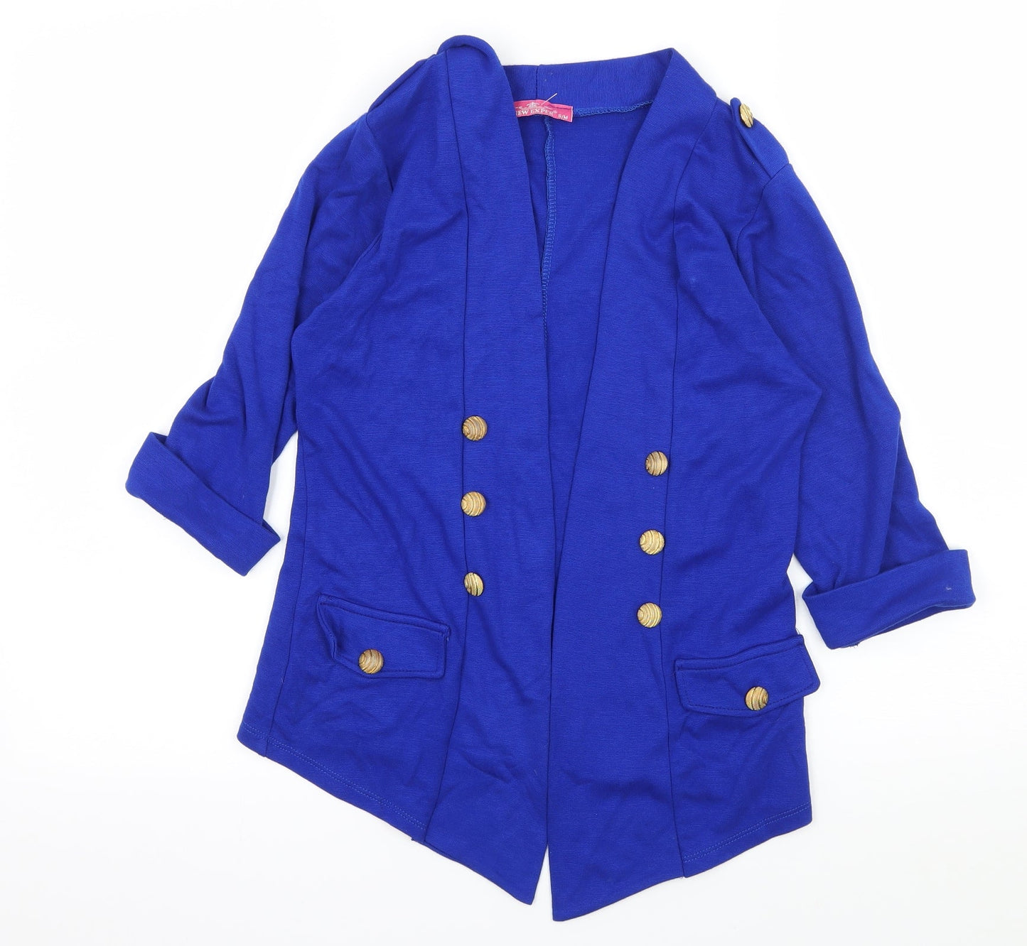 New Exper Womens Blue  Jersey Jacket Blazer Size S