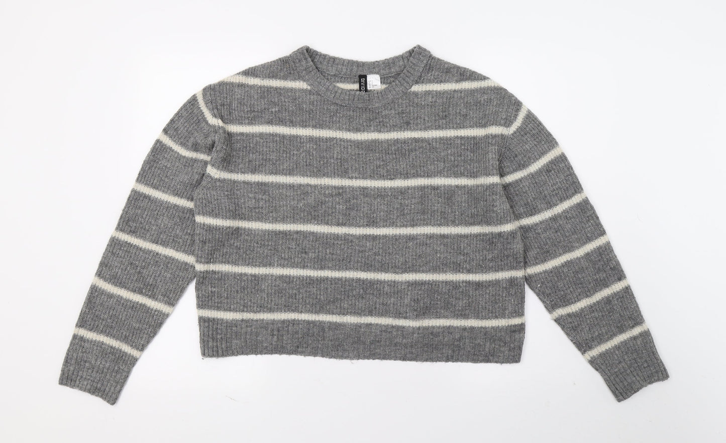 H&M Womens Grey Striped Knit Pullover Jumper Size 6