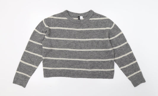 H&M Womens Grey Striped Knit Pullover Jumper Size 6