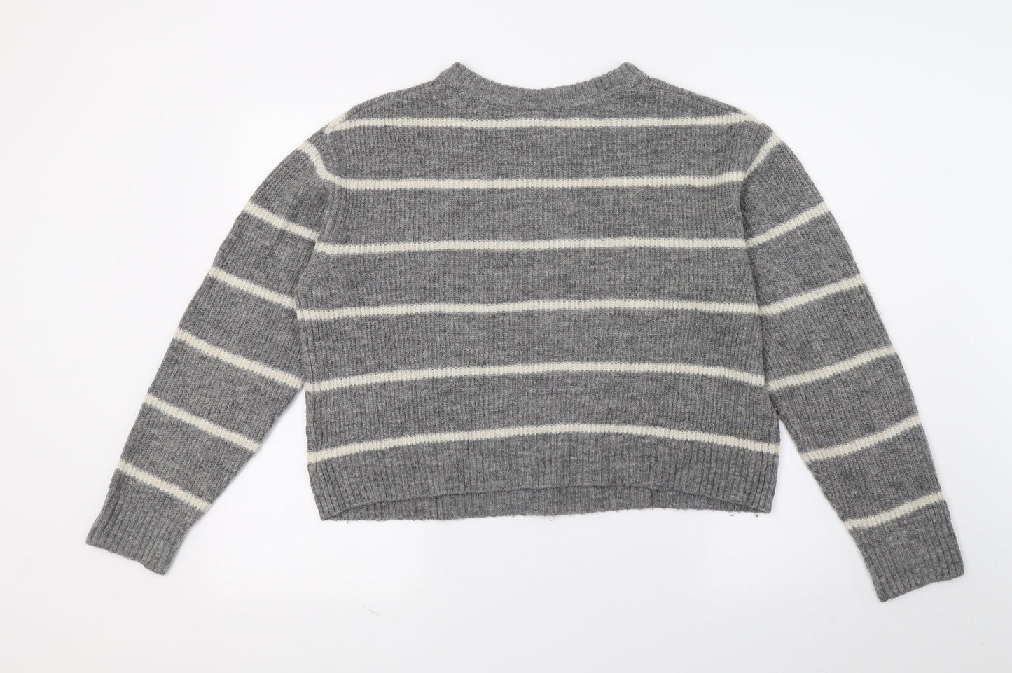 H&M Womens Grey Striped Knit Pullover Jumper Size 6