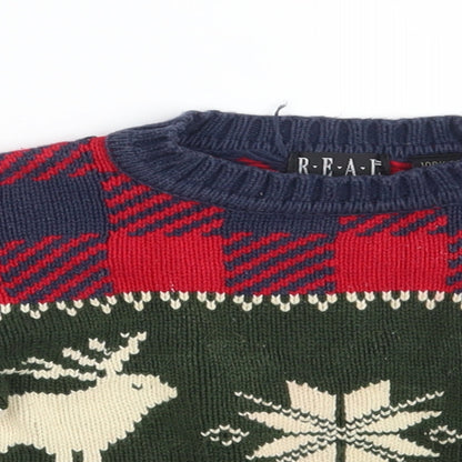 Close-up detail of Real Clothes boys’ multicoloured geometric jumper, size 0-3, months