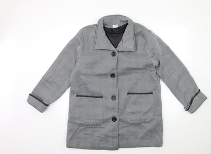 Additional front view of Anne De Lancay women’s grey striped jacket coat, size UK 20