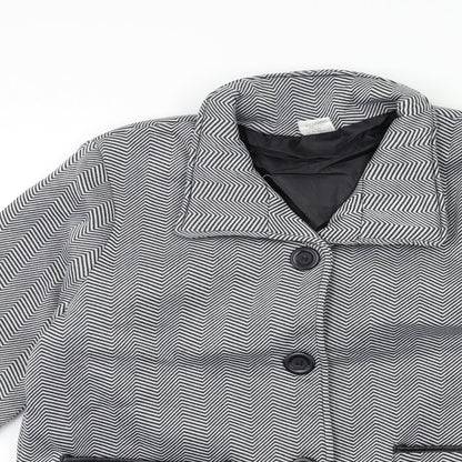Close-up detail of Anne De Lancay women’s grey striped jacket coat, size UK 20