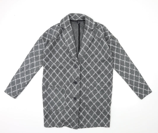 NEXT Womens Grey Check  Overcoat Coat Size M