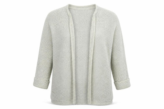 Front view of Atmosphere women’s grey knit cardigan jumper, size UK 10, - oversized