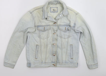 Preloved FOREVER 21 Womens Blue  Denim Jacket  Size S  - Distressed - Front