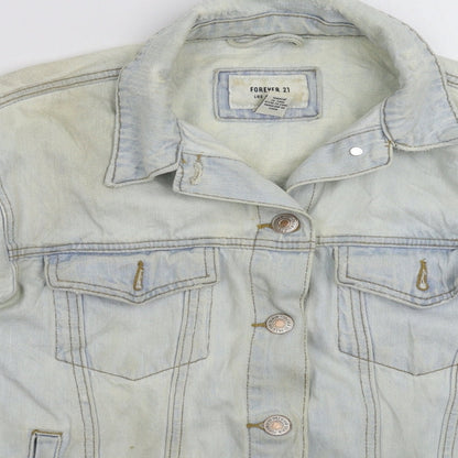 Preloved FOREVER 21 Womens Blue  Denim Jacket  Size S  - Distressed - Detail