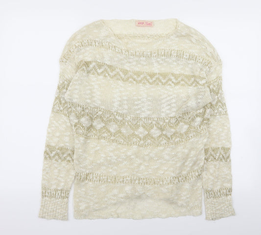 Krisp Womens Gold Striped  Pullover Jumper Size S