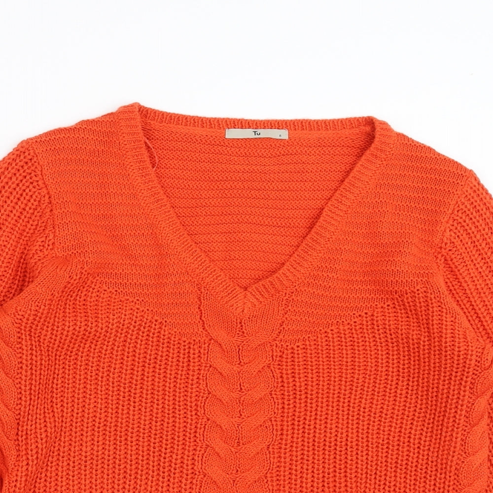 Sainsburys  Womens Orange  Knit Pullover Jumper Size 8  - tie side detail