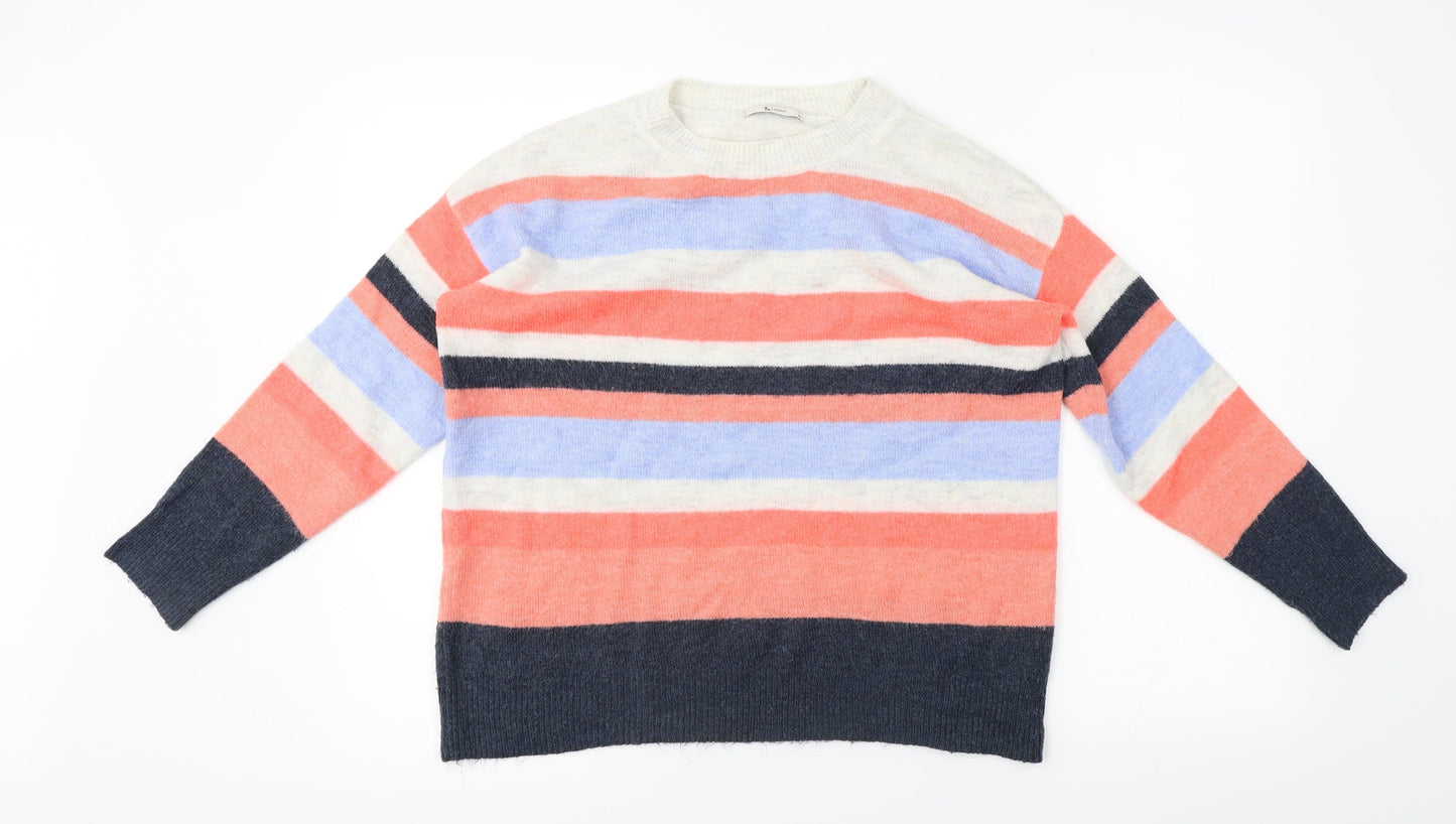 TU Womens White Striped  Pullover Jumper Size 10
