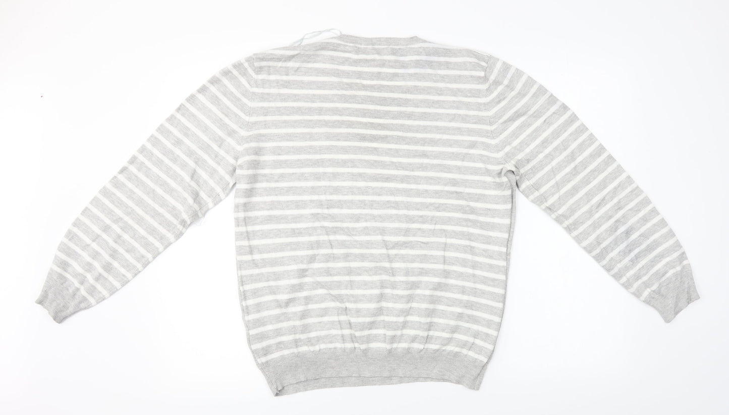 Preworn  Womens Grey Striped  Pullover Jumper Size XL