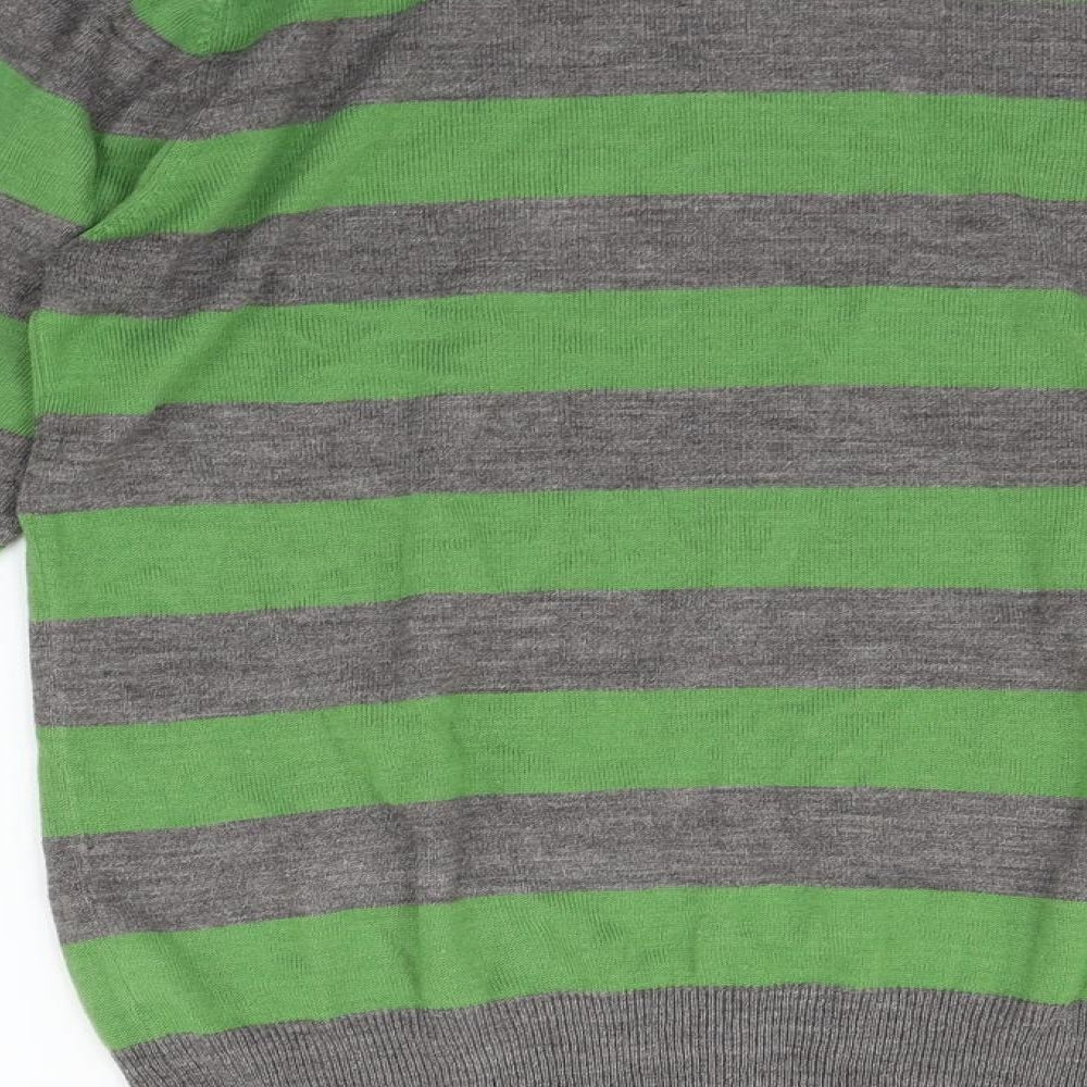 Easy Mens Green Striped  Henley Jumper Size L