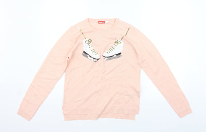 Preloved Pepperts Girls Pink   Pullover Jumper Size 12 Years  - SEQUIN - Front