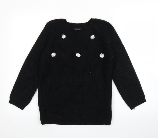 New Look Womens Black Floral  Pullover Jumper Size 10