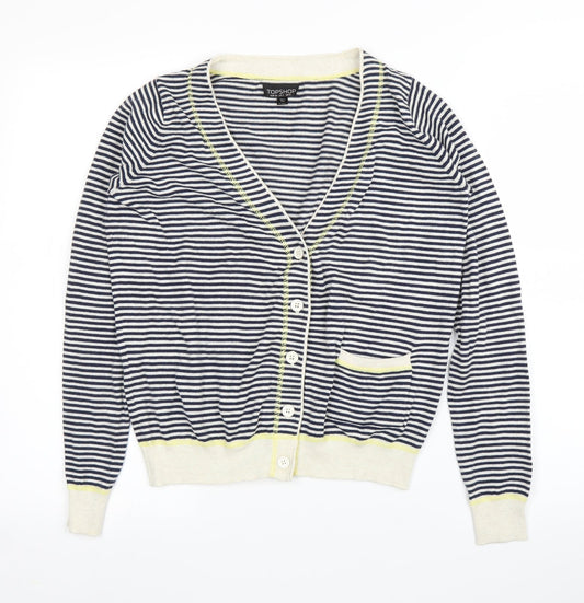 Topshop Womens Blue Striped  Cardigan Jumper Size 6